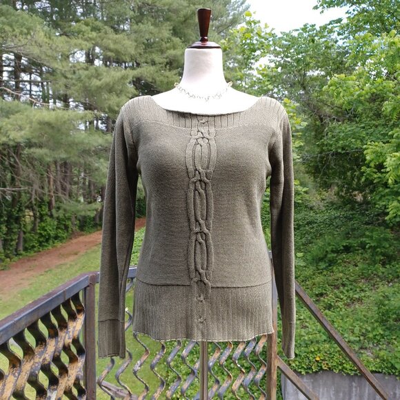 Vintage 100% Cotton Boat Neck Sweater, Dusty Olive Green, Med/Large - Picture 1 of 5